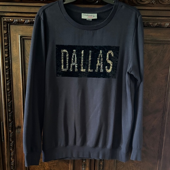 Dallas Cowboys Navy Flip Sequin Crewneck Sweatshirt - Picture 6 of 6